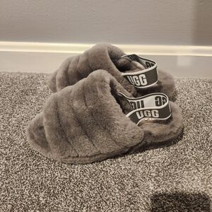 UGG Charcoal Fluffy Slippers